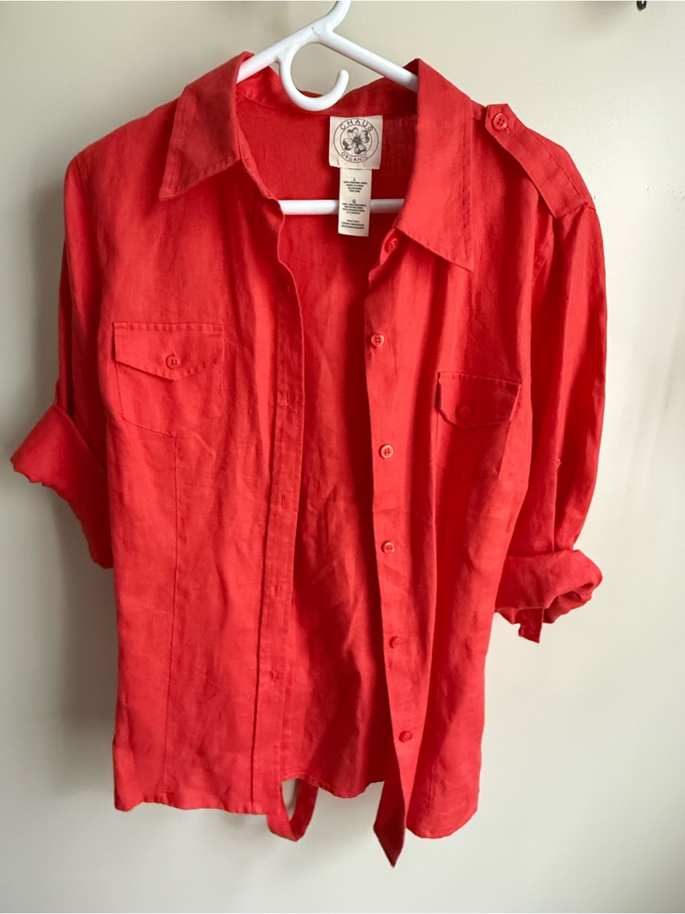 Chaus Organic Linen Blouse in Coral Blaze - Women's
